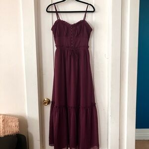 Burgundy Maxi Peasant Dress
